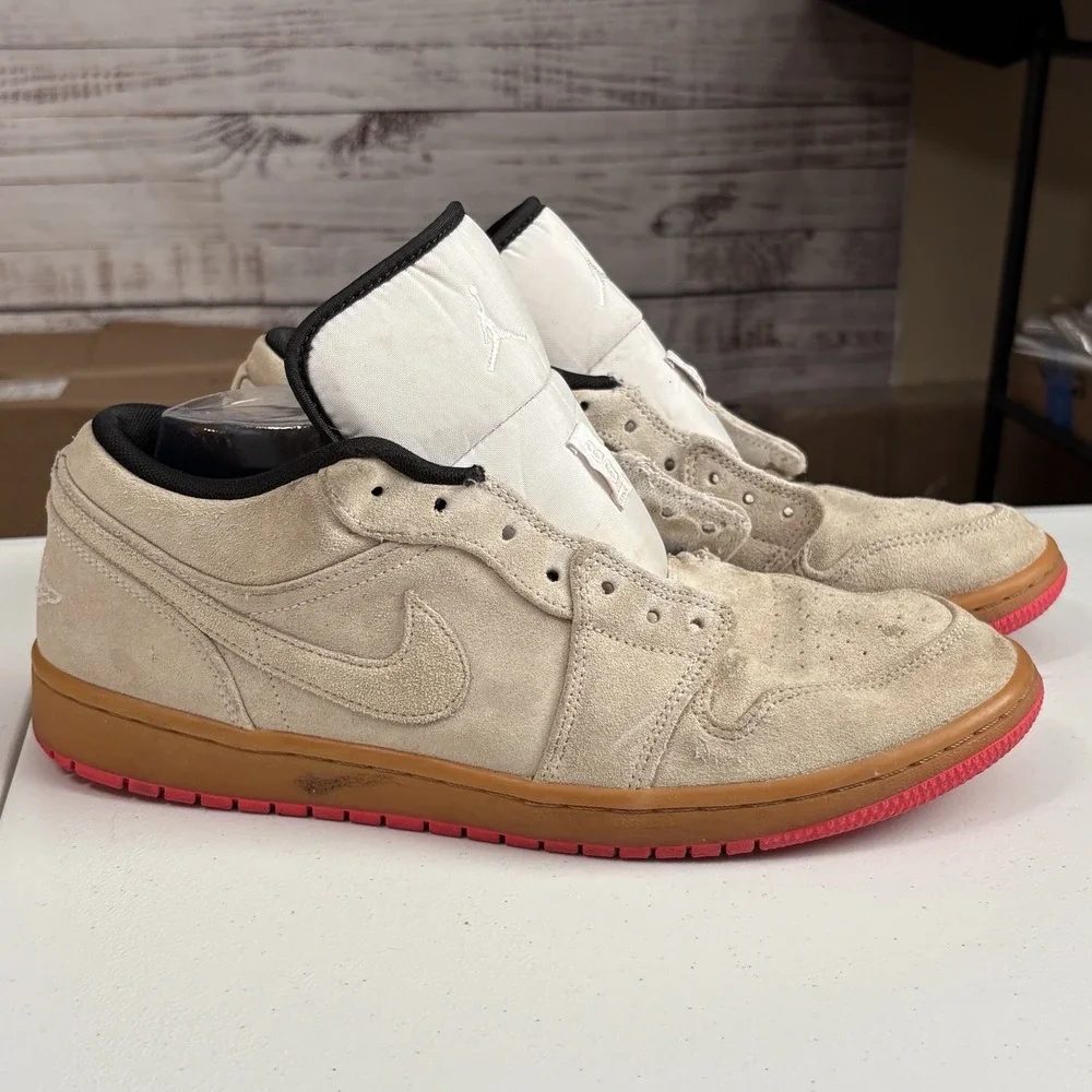 Nike Air Jordan 1 Low White Gum Hyper Pink Men's Size 11 Suede - No Laces